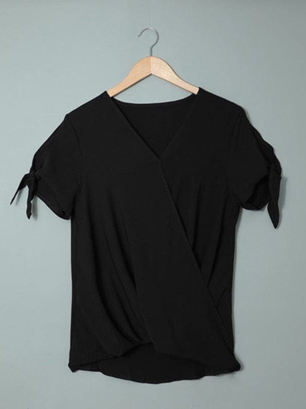 Elegant Solid Color Draped Blouse