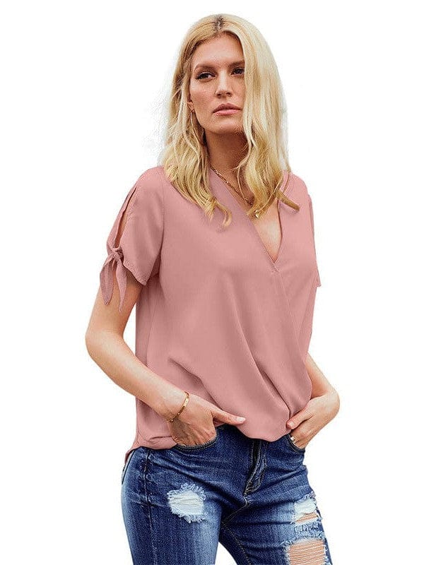 Elegant Solid Color Draped Blouse