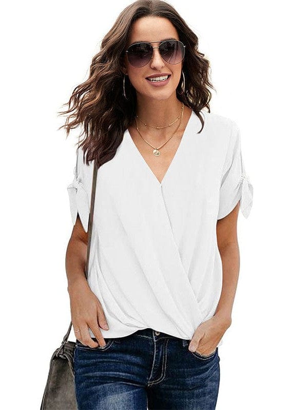 Elegant Solid Color Draped Blouse