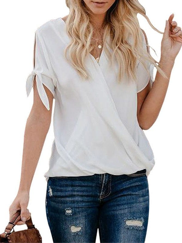 Elegant Solid Color Draped Blouse