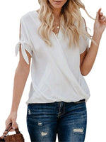 Elegant Solid Color Draped Blouse