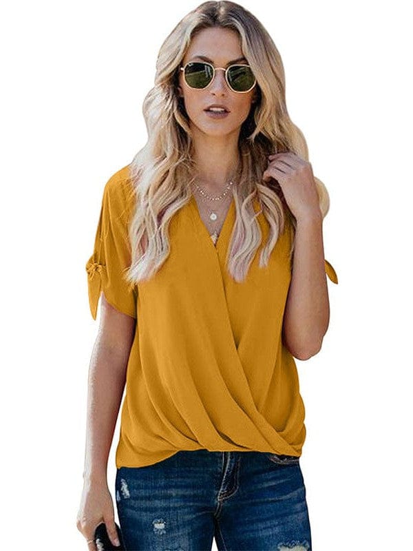 Elegant Solid Color Draped Blouse