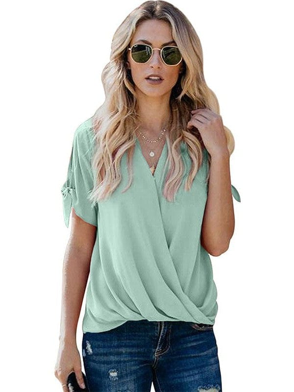 Elegant Solid Color Draped Blouse