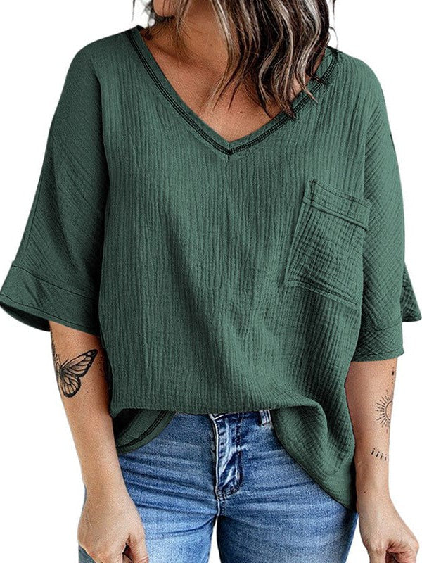 Casual V-Neck Top with Half Sleeves