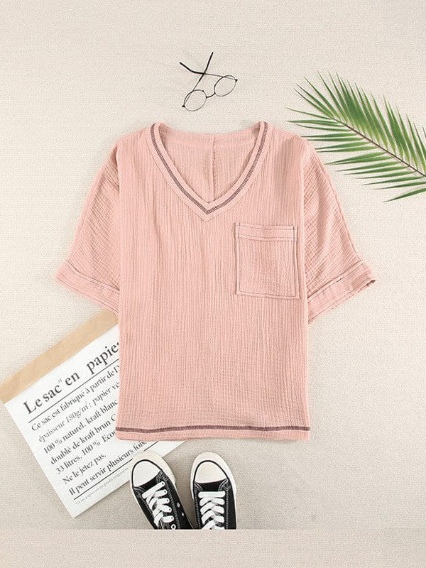 Casual V-Neck Top with Half Sleeves