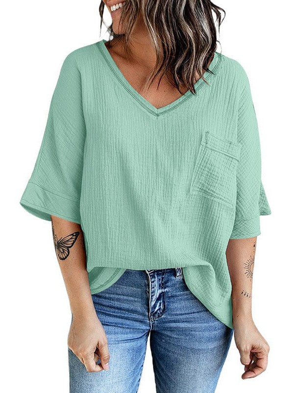 Casual V-Neck Top with Half Sleeves