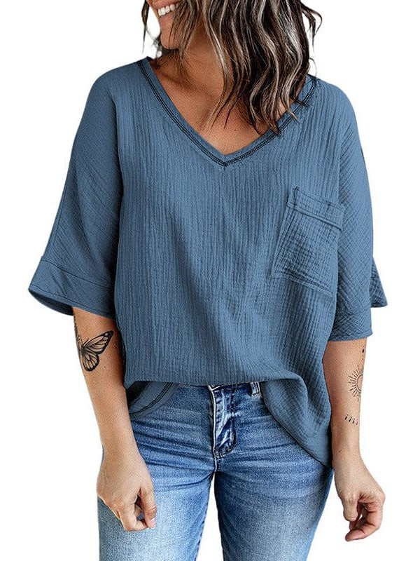 Women's Cotton V-Neck T-Shirt with Pocket