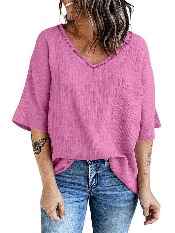 Relaxed Fit V-Neck T-Shirt with Pocket