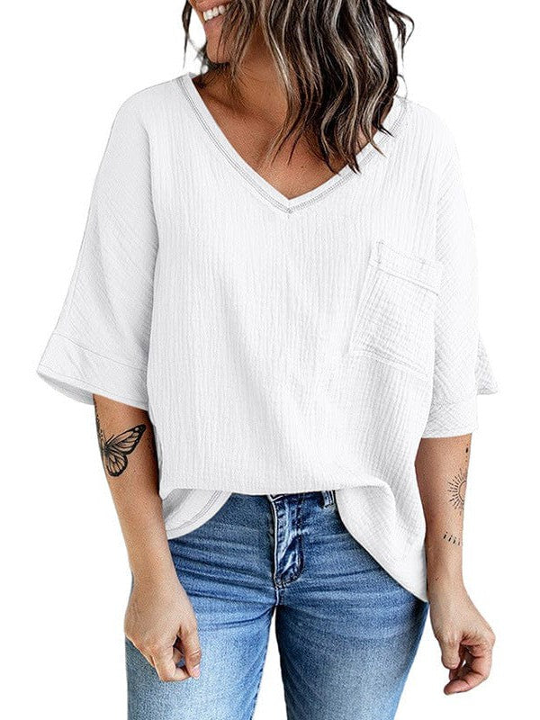 Women's Cotton V-Neck T-Shirt with Pocket