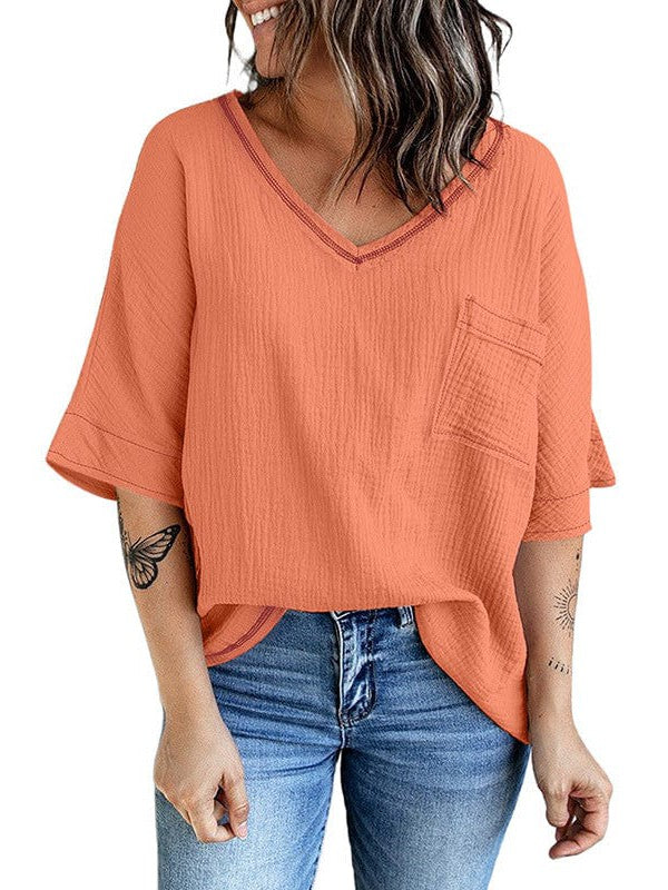 Relaxed Fit V-Neck T-Shirt with Pocket