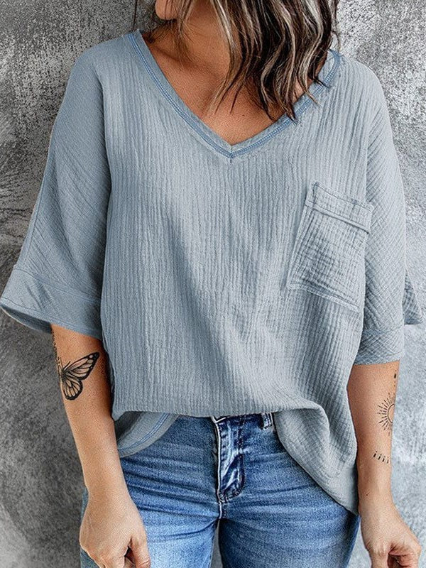 Casual V-Neck Top with Half Sleeves