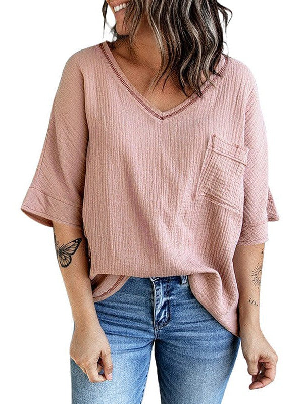 Women's Cotton V-Neck T-Shirt with Pocket