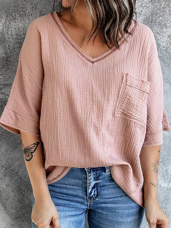 Women's Cotton V-Neck T-Shirt with Pocket