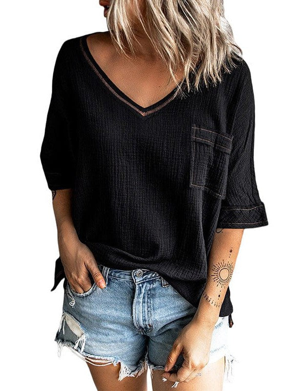 Relaxed Fit V-Neck T-Shirt with Pocket