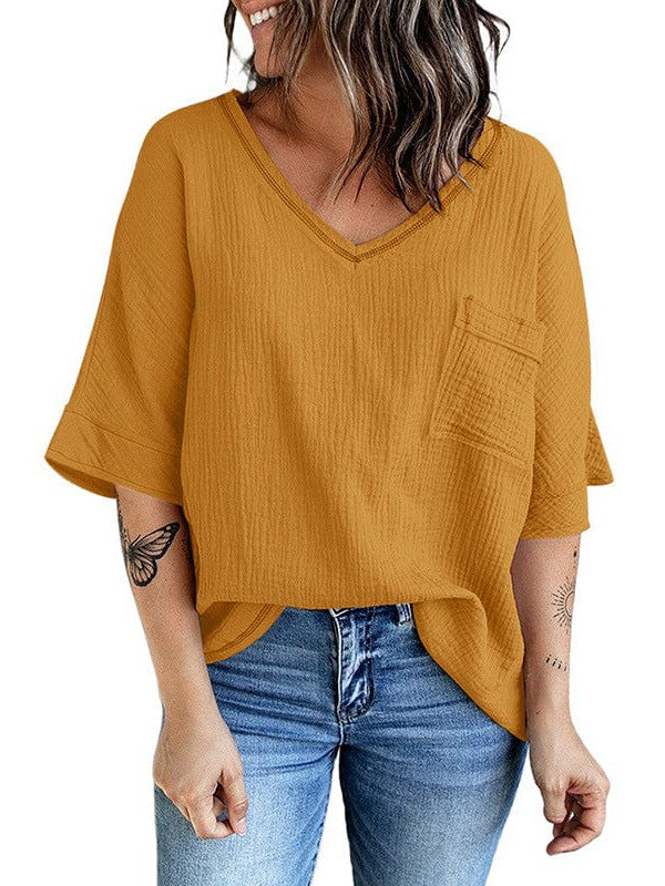Casual V-Neck Top with Half Sleeves