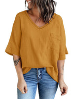 Casual V-Neck Top with Half Sleeves