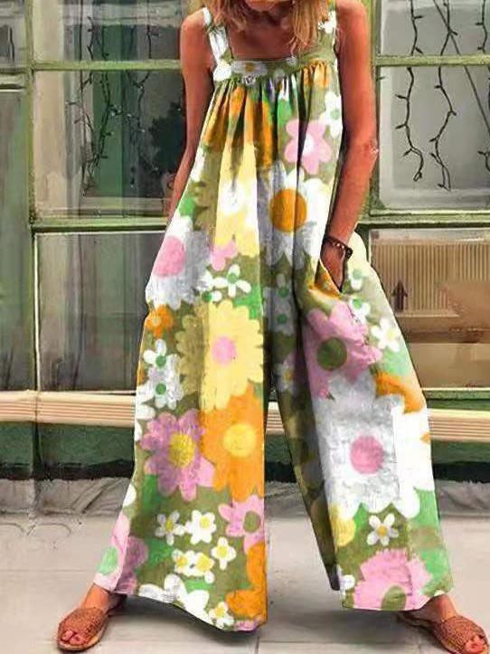 Floral Print Wide Leg Jumpsuit for Women
