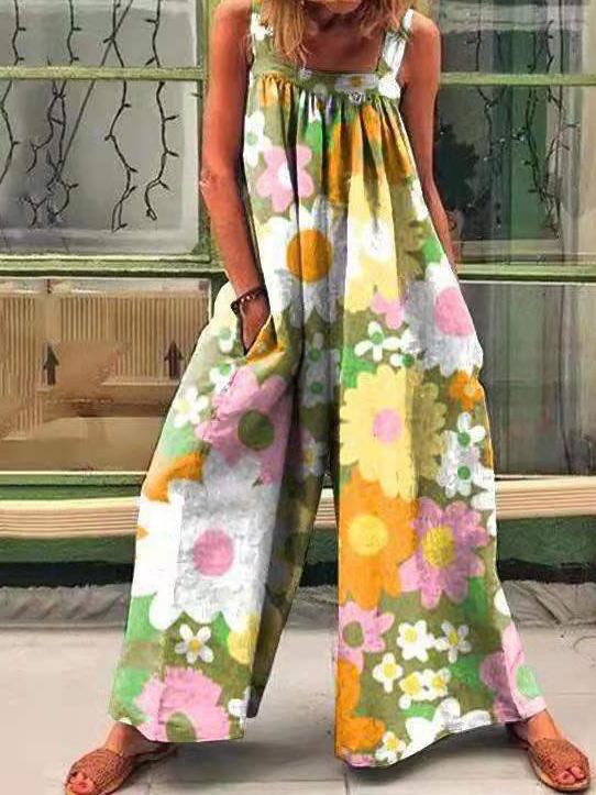 Floral Print Wide Leg Jumpsuit for Women
