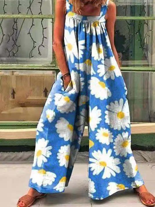 Floral Print Wide Leg Jumpsuit for Women