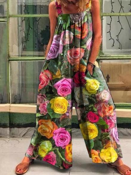 Floral Print Wide Leg Jumpsuit for Women