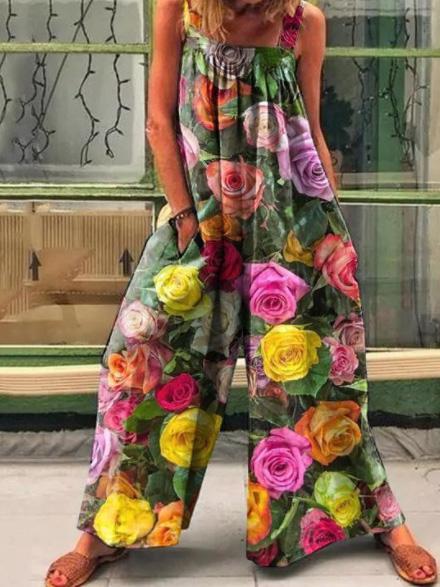 Floral Print Wide Leg Jumpsuit for Women