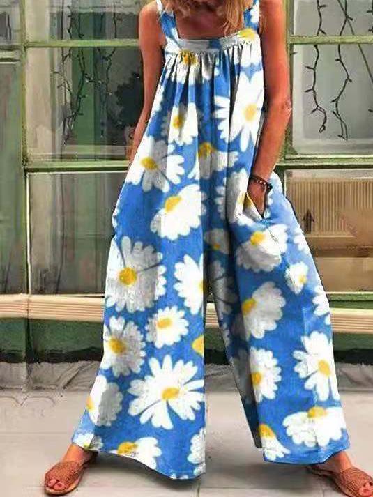 Floral Print Wide Leg Jumpsuit for Women