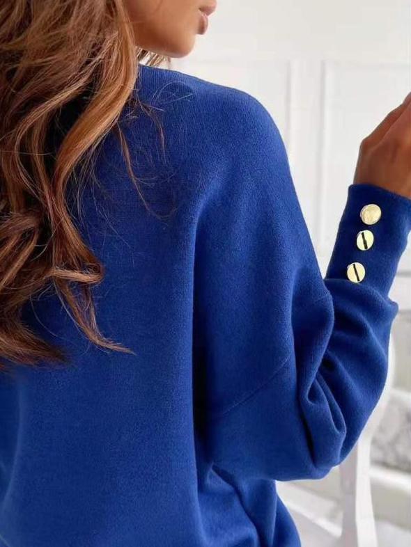 Long Sleeve Knit Top with V-Neck and Buttons