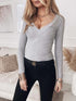 Solid V-Neck Long Sleeve Shirt