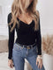 Solid V-Neck Long Sleeve Shirt