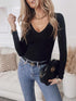Solid V-Neck Long Sleeve Shirt