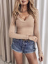 Solid V-Neck Long Sleeve Shirt