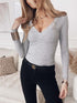 Solid V-Neck Long Sleeve Shirt
