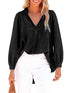 Women'S V-Neck Denim Top With Lantern Sleeves And Simple Pullover