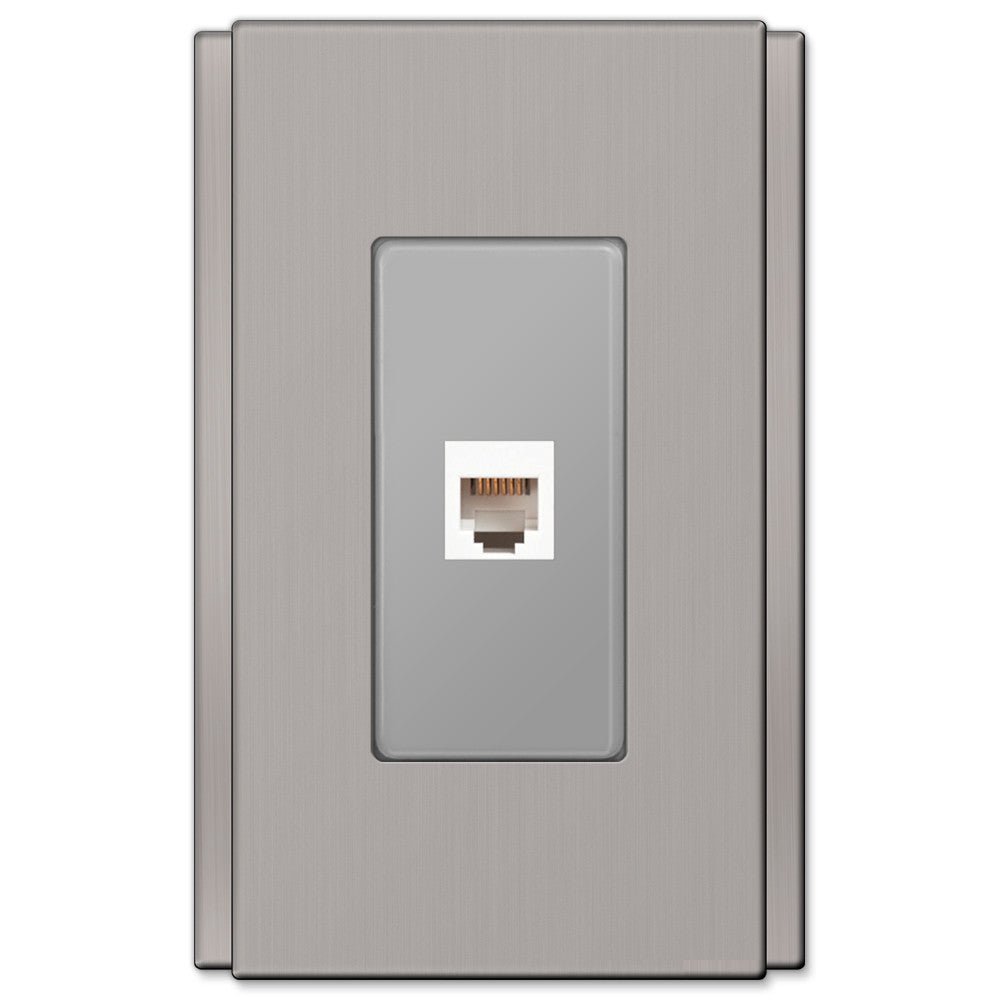Placa de pared de níquel cepillado sin tornillos Zen - 1 toma de teléfono