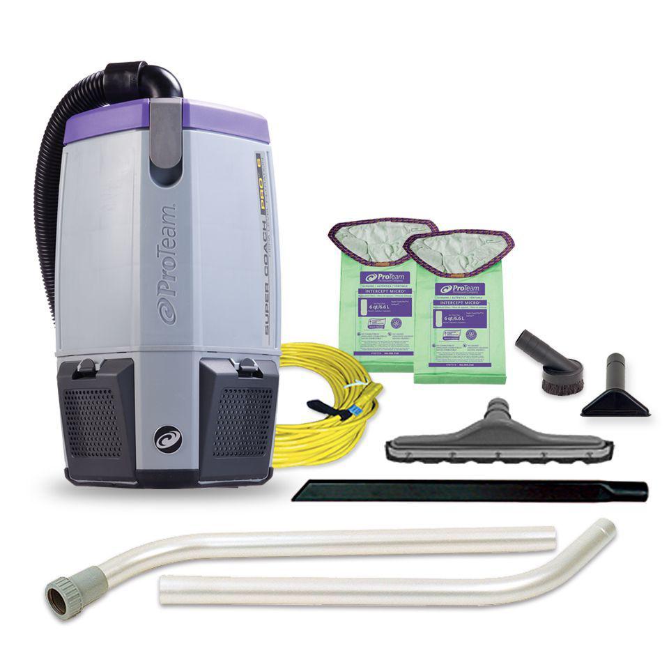 Proteam 107309 Super Coach Pro 6, 6 qt. Backpack Vacuum with Hard Surface Tool with Scalloped & Flat Felt Brush Tool Kit