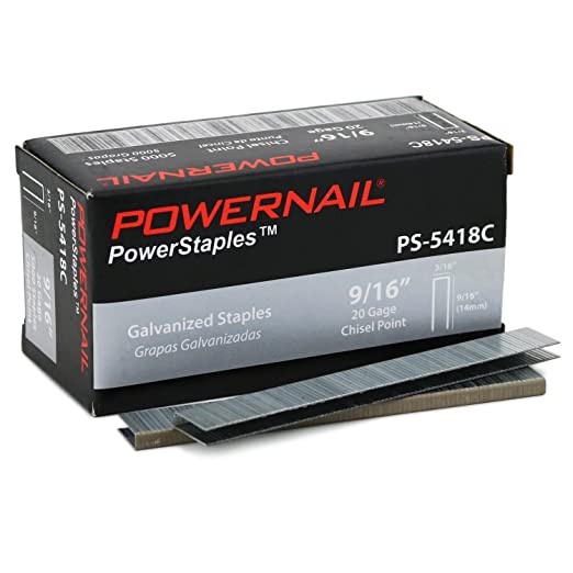 Powernail PS5418C 20 Gauge 3/16 Inch Crown 9/16 Inch Length Chisel Point Staple (Box of 5000)
