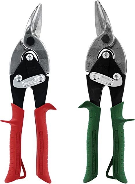 Midwest Snips MW-P6716C 2-Piece  Aviation Snip Set - Left and Right Cut Regular Tin Cutting Shears with Forged Blade & KUSH'N-POWER Comfort Grips
