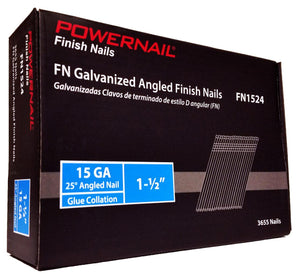 Powernail FN-1524 1-1-2" 15 GA. 25 Degree Angle Finish Nails (3,655-Box)