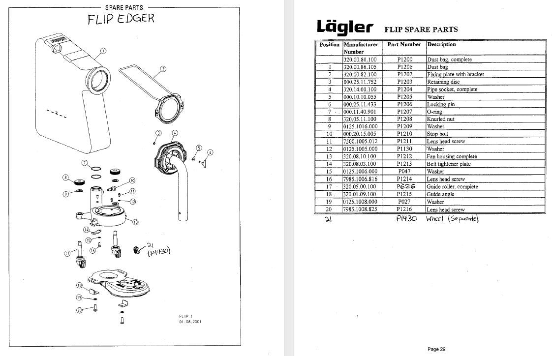 Lagler Floor Sander Flip P1216 - Lens Head Screw - Dust Pick Up & Lower Chassis
