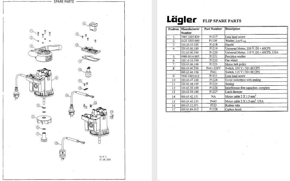 Lagler Floor Sander Flip P441 - Switch 115V-50+60CPS - Main Chassis Assembly