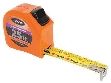 Keson PGTFD25V 25' x 1 inch Measuring Tape FT, 1-8, 1-16 & Fractional Decimal